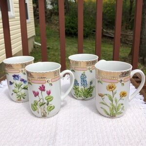 Vintage Georges Briard Floral Potpourri Collection Mugs, Set of 4